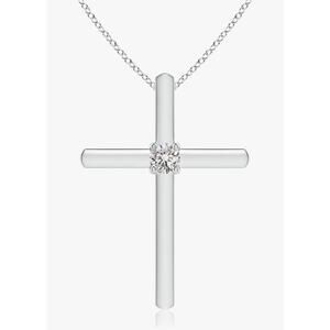 Round Diamond Solitaire Cross Necklace, 14K White Gold, Diamond Pendant, 2.3mm